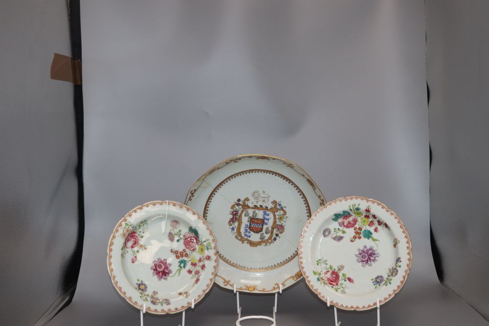 A pair of Chinese export ware dishes and another